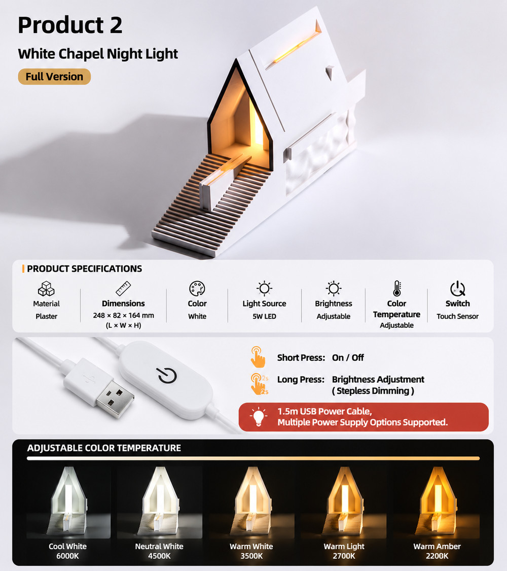 Cement Church Night Light – Architectural Ambient Desk Lamp for Bedroom, Study & Cozy Home Decor