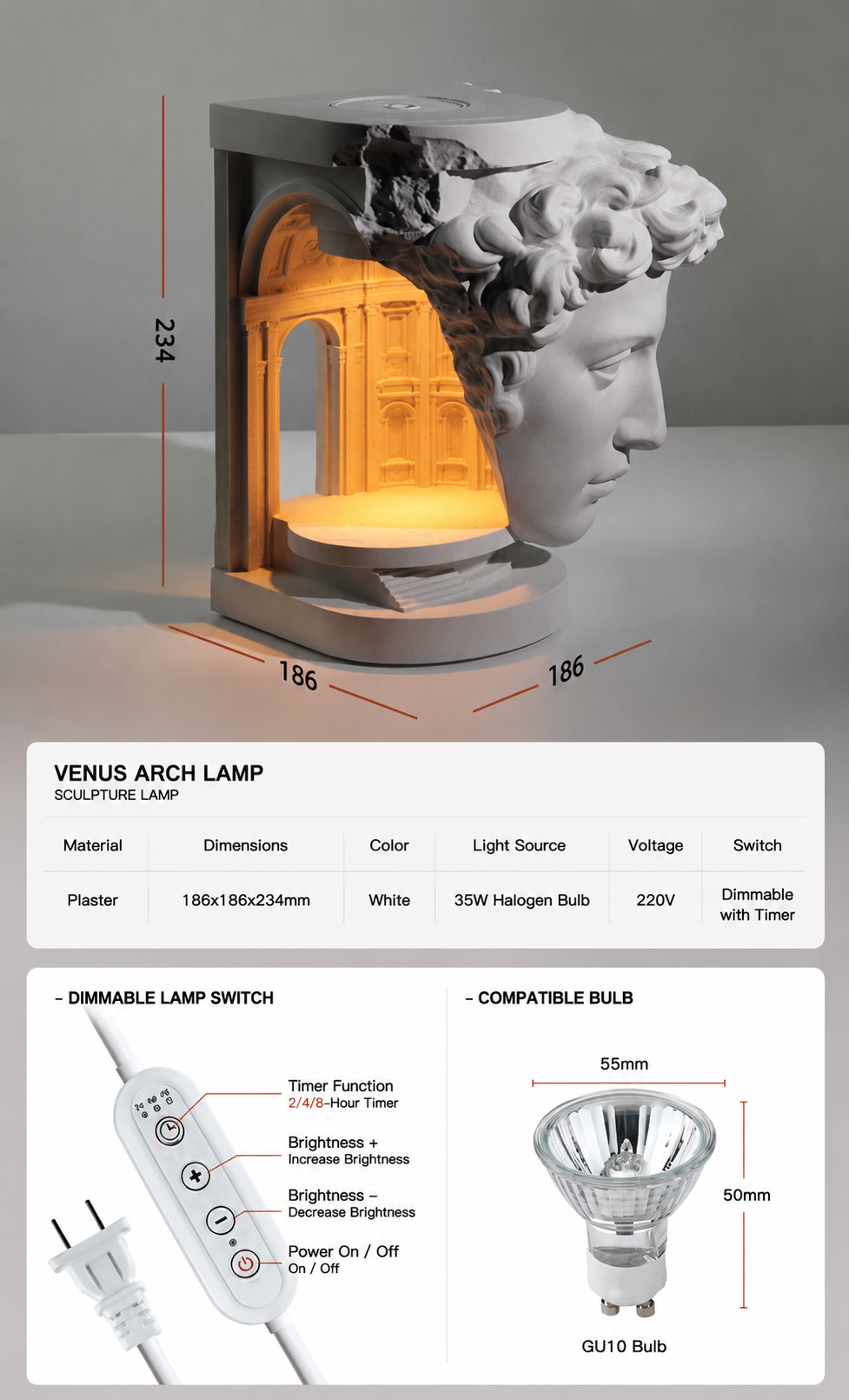 David Sculpture Wax Warmer Lamp – Classical Statue Aromatherapy Candle Warmer & Romantic Ambient Light Decor