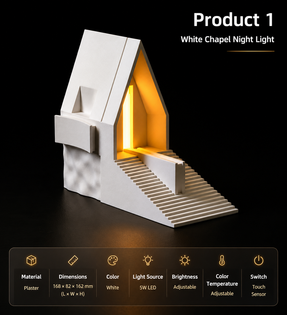 Cement Church Night Light – Architectural Ambient Desk Lamp for Bedroom, Study & Cozy Home Decor