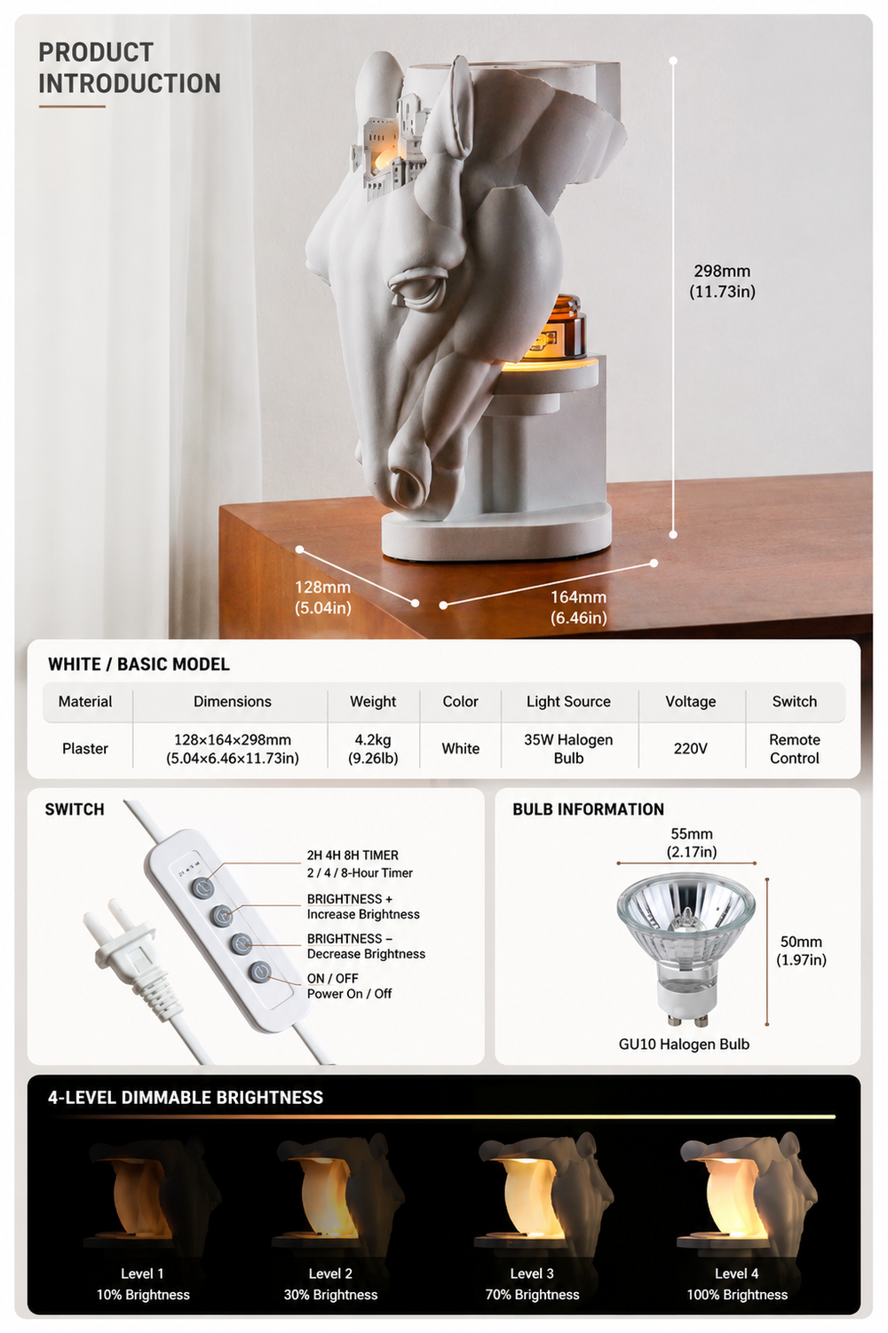White Horse Wax Melt Lamp – Sculptural Flameless Aromatherapy Night Light for Elegant Home Decor