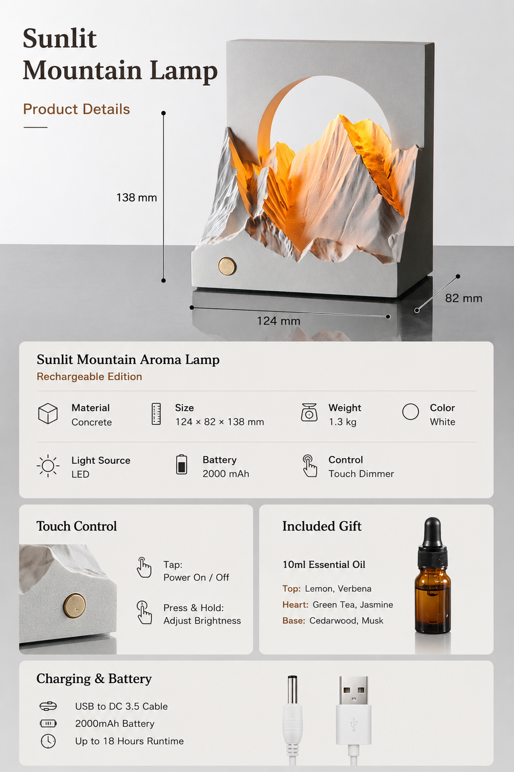Golden Sunrise Aroma Lamp – Concrete Wax Melt Warmer & Cozy Ambient Night Light for Bedroom Decor