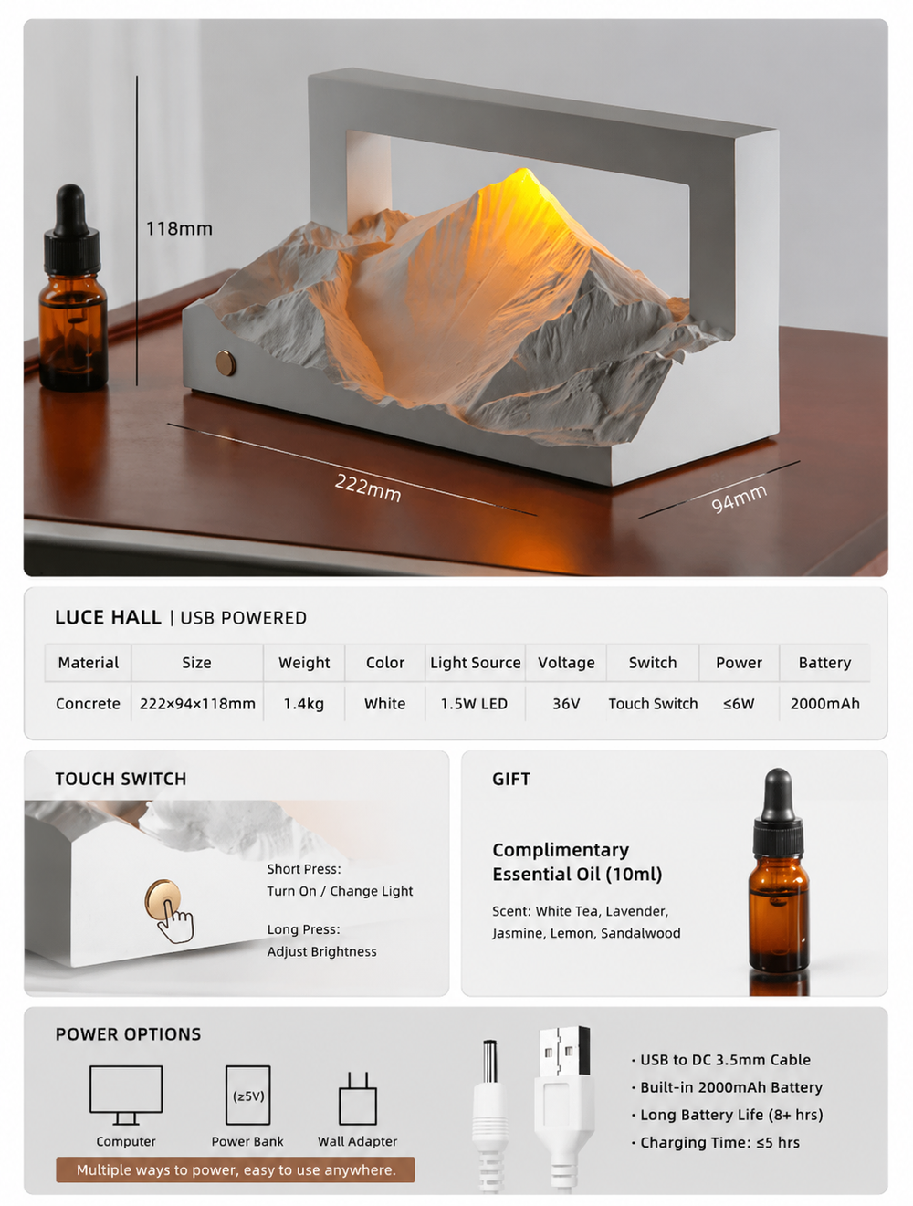 Golden Sunrise Aromatherapy Night Light – Concrete Scented Bedroom Lamp with Warm Ambient Glow