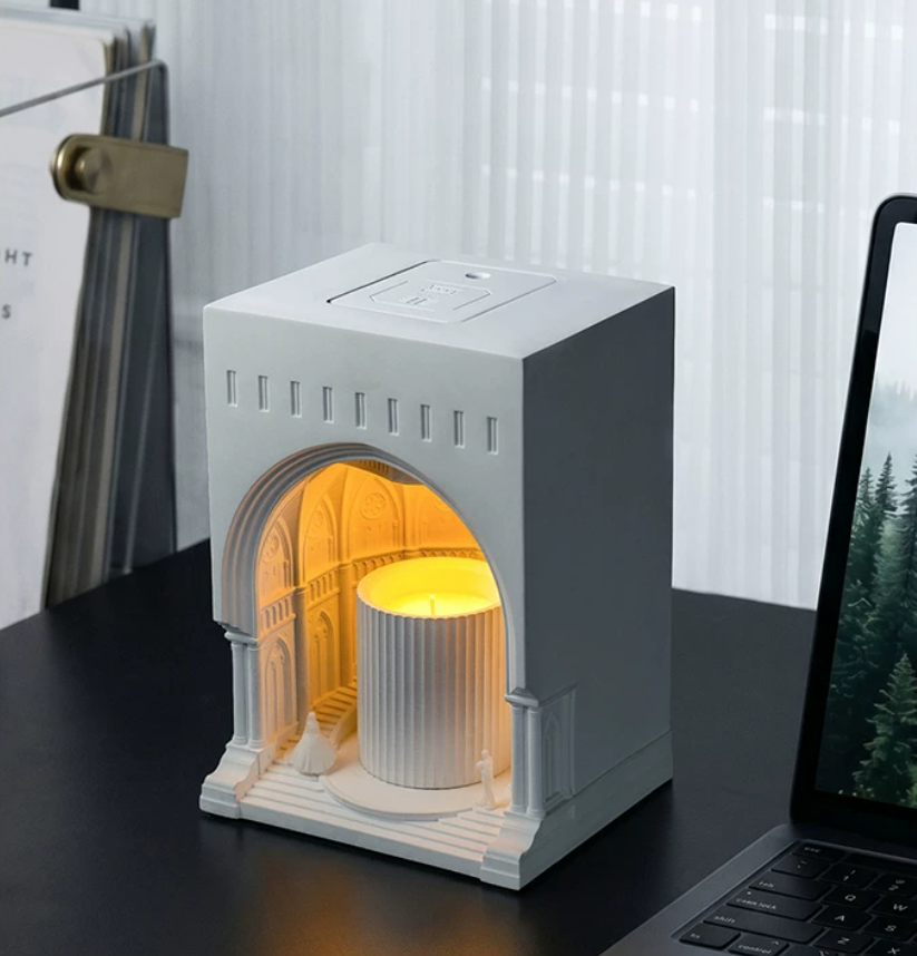 Architectural Cement Wax Melt Warmer Lamp – Gothic Ambient Night Light & Aromatherapy Decor for Bedroom & Living Room