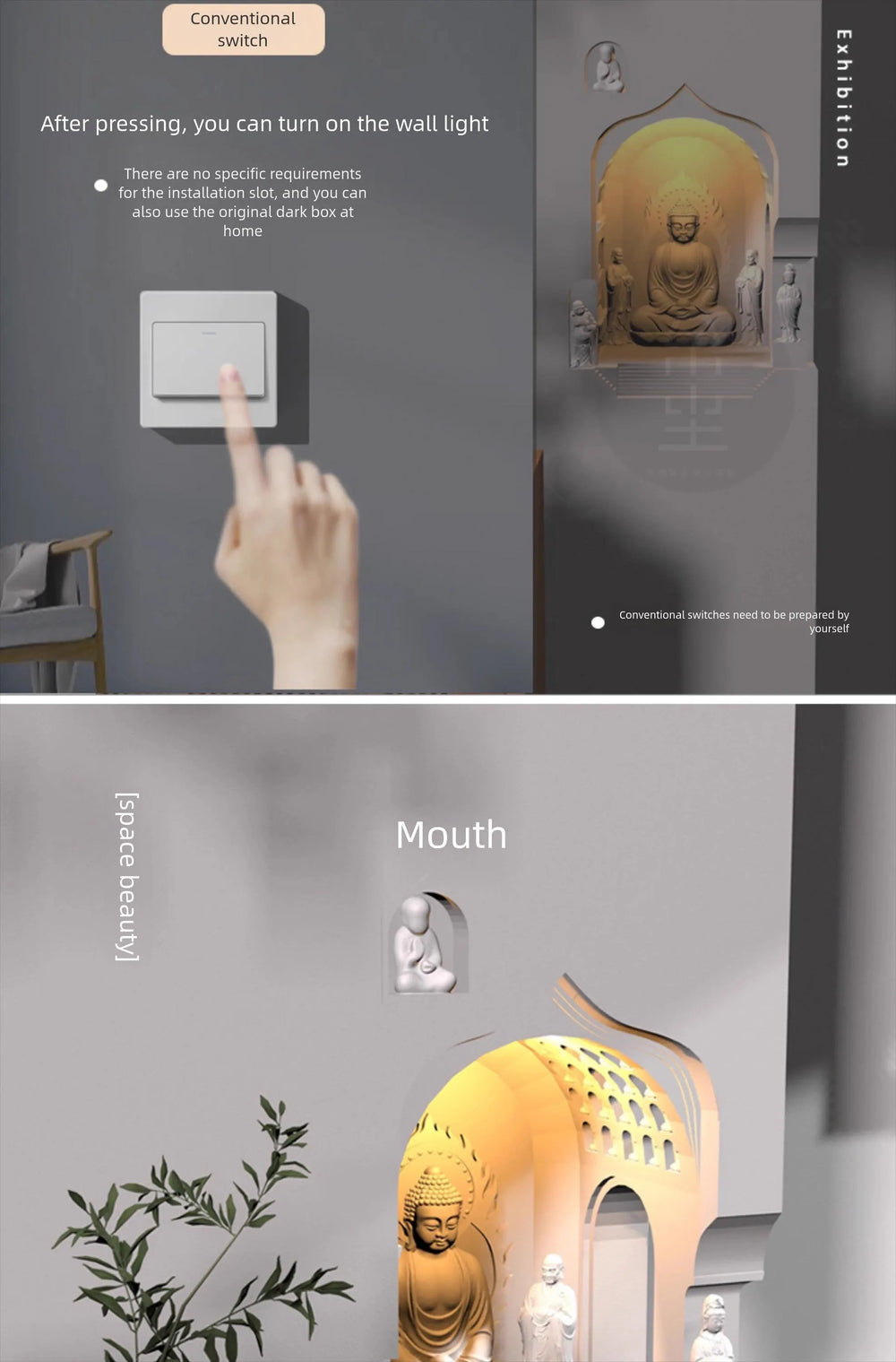 Buddha Cave Wall Sconce – Motion Sensor Zen Ambient Recessed Wall Light for Meditation & Calm Interiors
