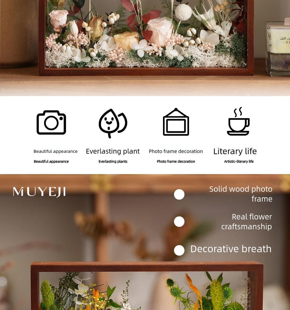 Preserved Flower Wooden Photo Frame – Hollow Wood Home Decor Gift