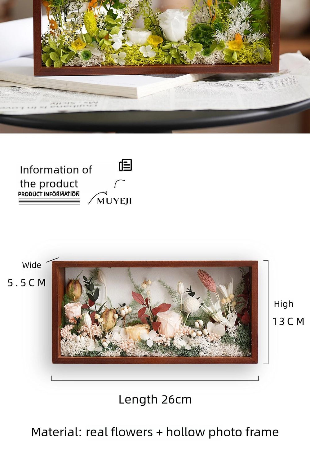 Preserved Flower Wooden Photo Frame – Hollow Wood Home Decor Gift