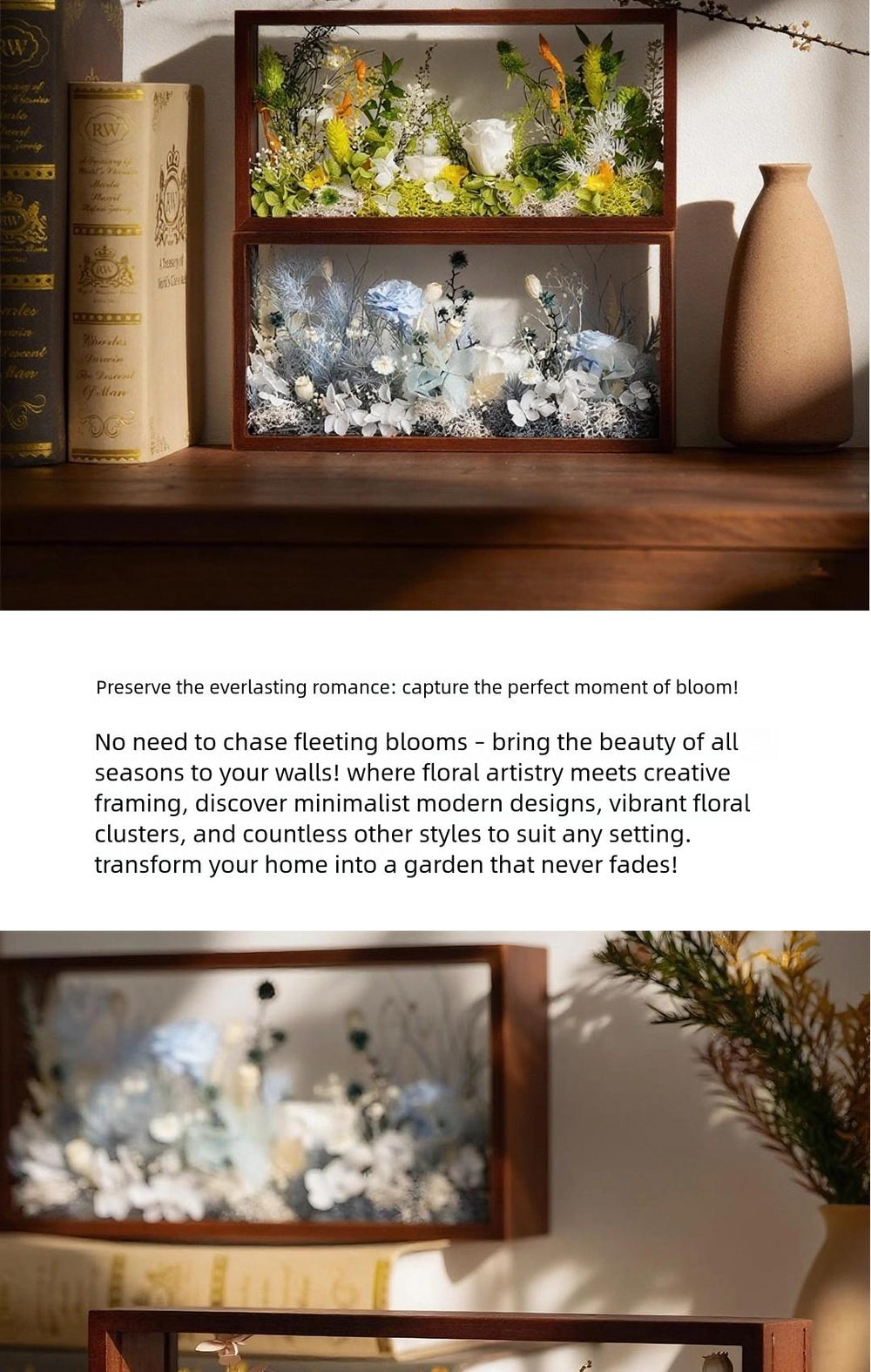 Preserved Flower Wooden Photo Frame – Hollow Wood Home Decor Gift